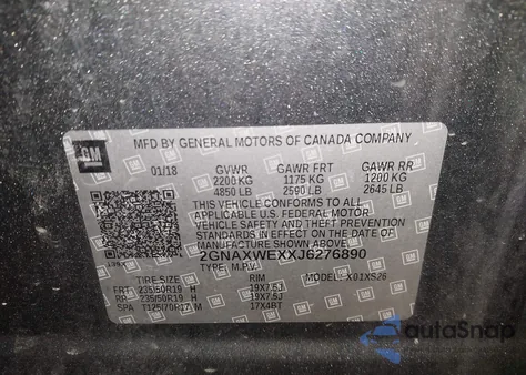 2018 Chevrolet Equinox Premier из США, поврежденный, VIN 2GNAXWEXXJ6276890